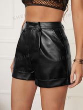 Tall Roll Hem Plicated Detail PU Shorts